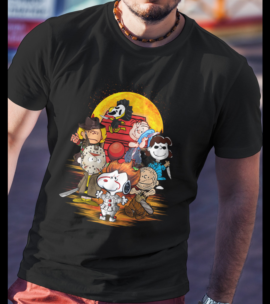 Horrorsnop Killer Cartoon Mashup Halloween Group With Mask And Knife T-Shirt
