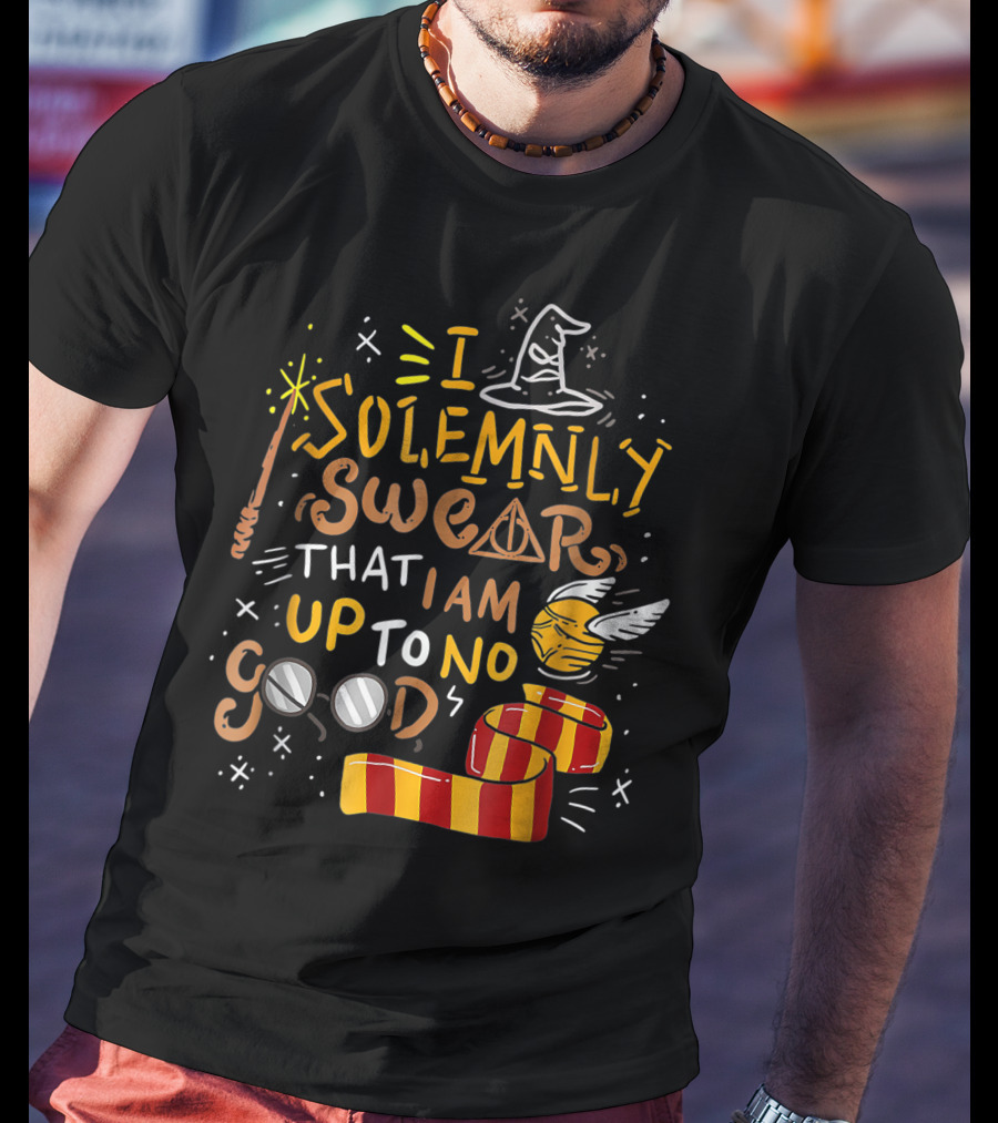 I Solemnly Swear That I Am Up To No Good Wizard Hat Wand Golden Snitch Scarf Glasses T-Shirt