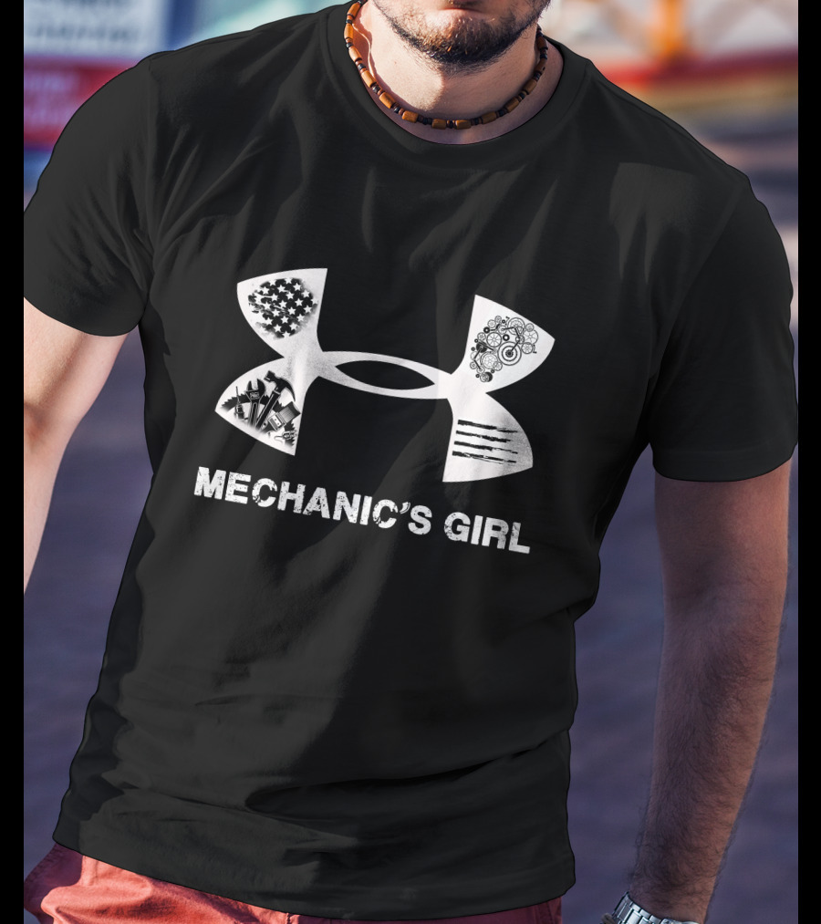 Mechanic's Girl Only Today With American Flag And Tools T-Shirt