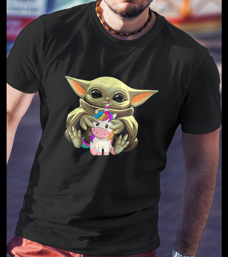 Only Today Cute Alien Creature Hugging Rainbow Unicorn T-Shirt