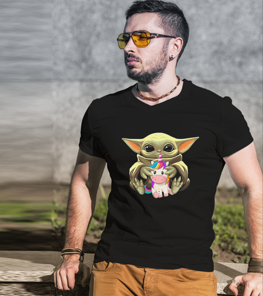 Only Today Cute Alien Creature Hugging Rainbow Unicorn T-Shirt