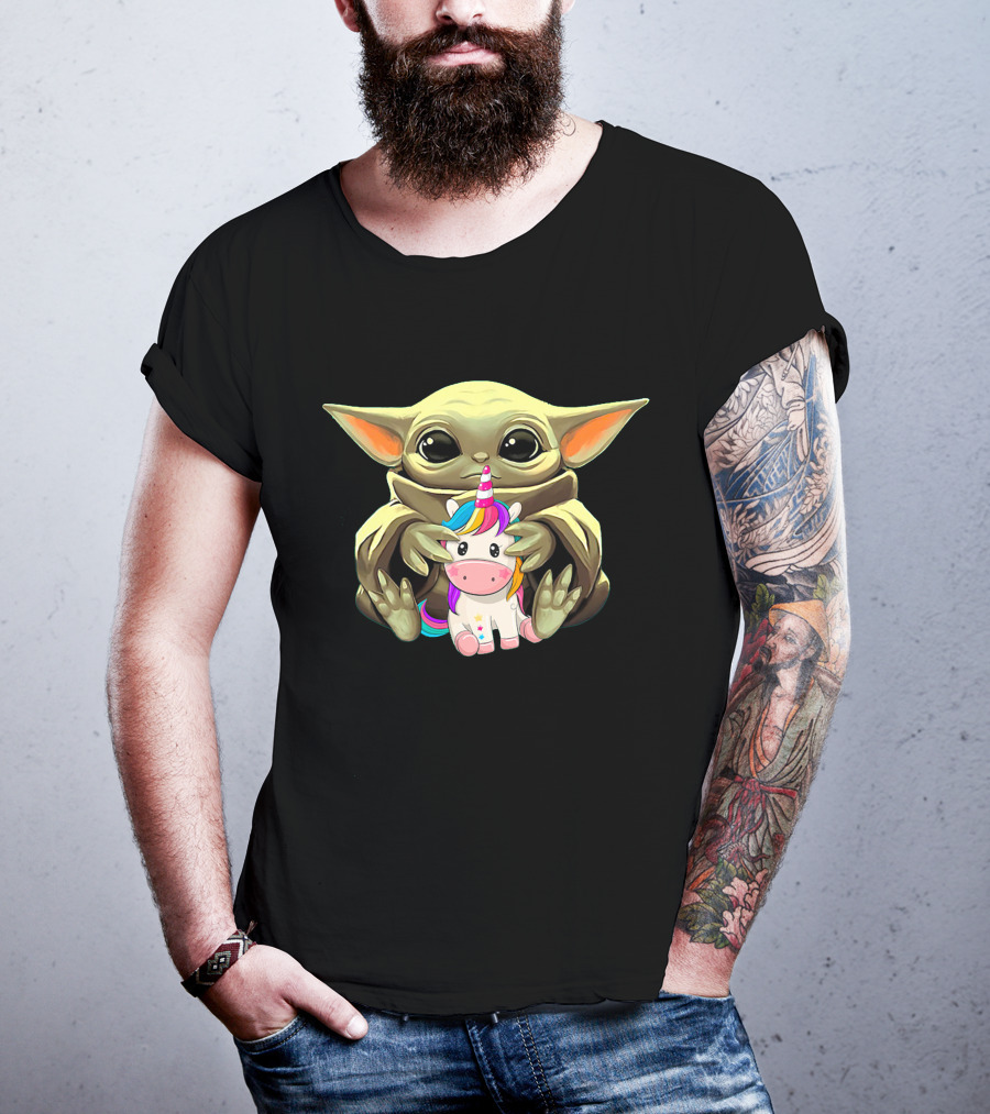 Only Today Cute Alien Creature Hugging Rainbow Unicorn T-Shirt