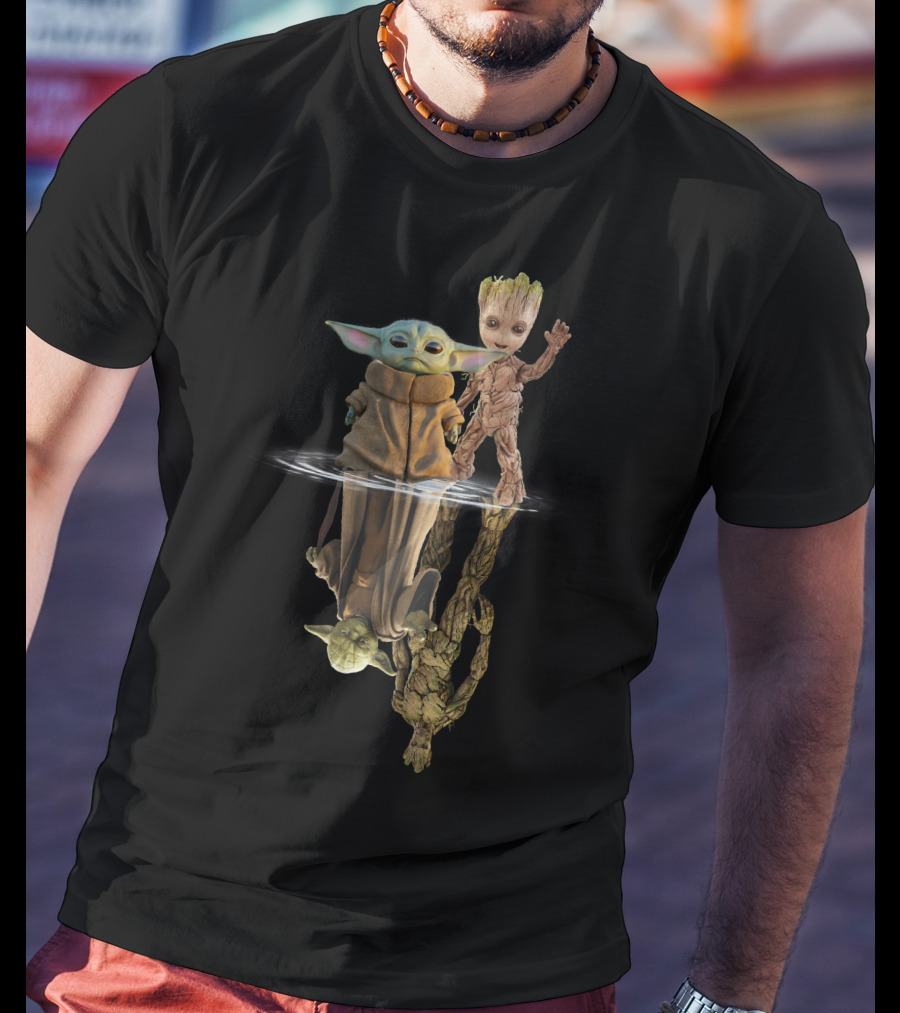Baby Yoda And Groot Reflection Only Today T-Shirt