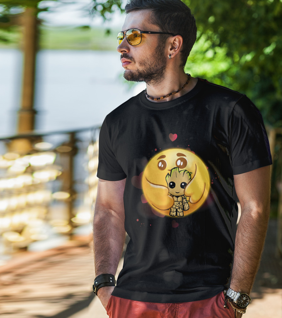 Only Today Adorable Emoji Hug With Groot And Hearts T-Shirt