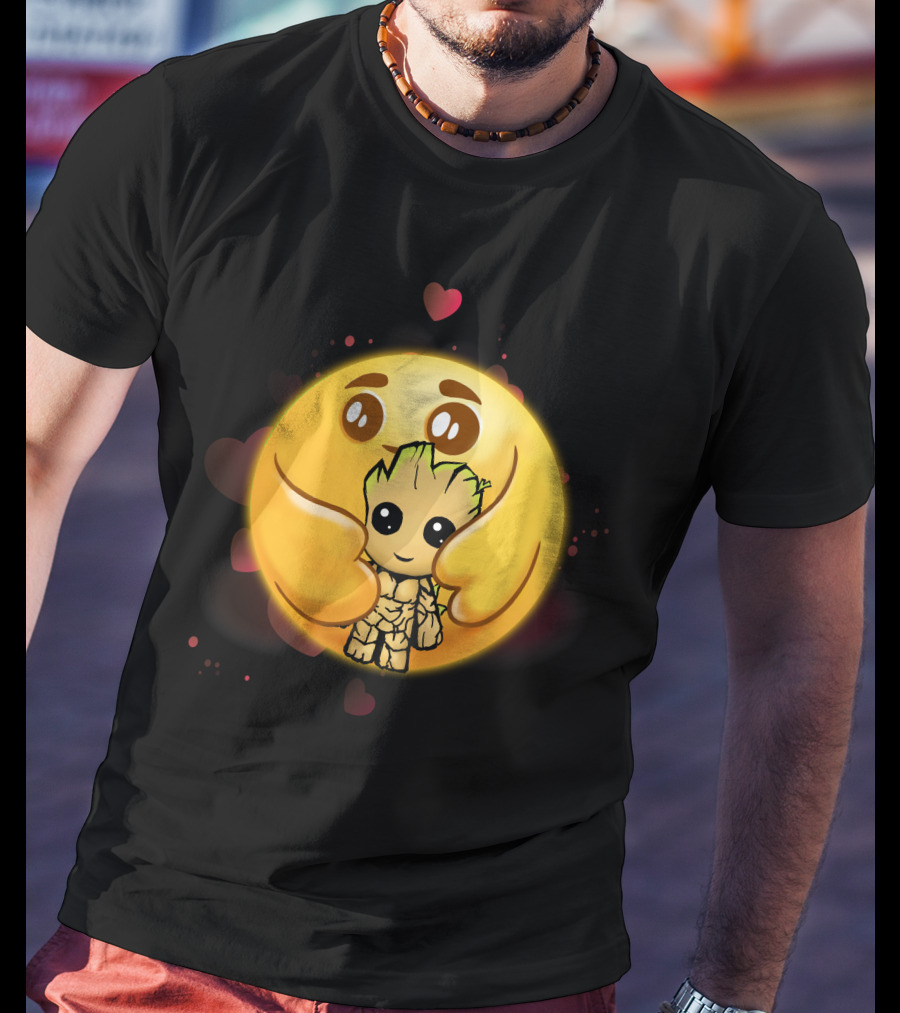 Only Today Adorable Emoji Hug With Groot And Hearts T-Shirt