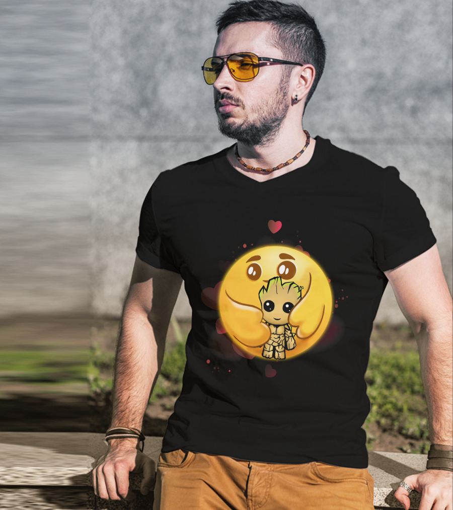 Only Today Adorable Emoji Hug With Groot And Hearts T-Shirt
