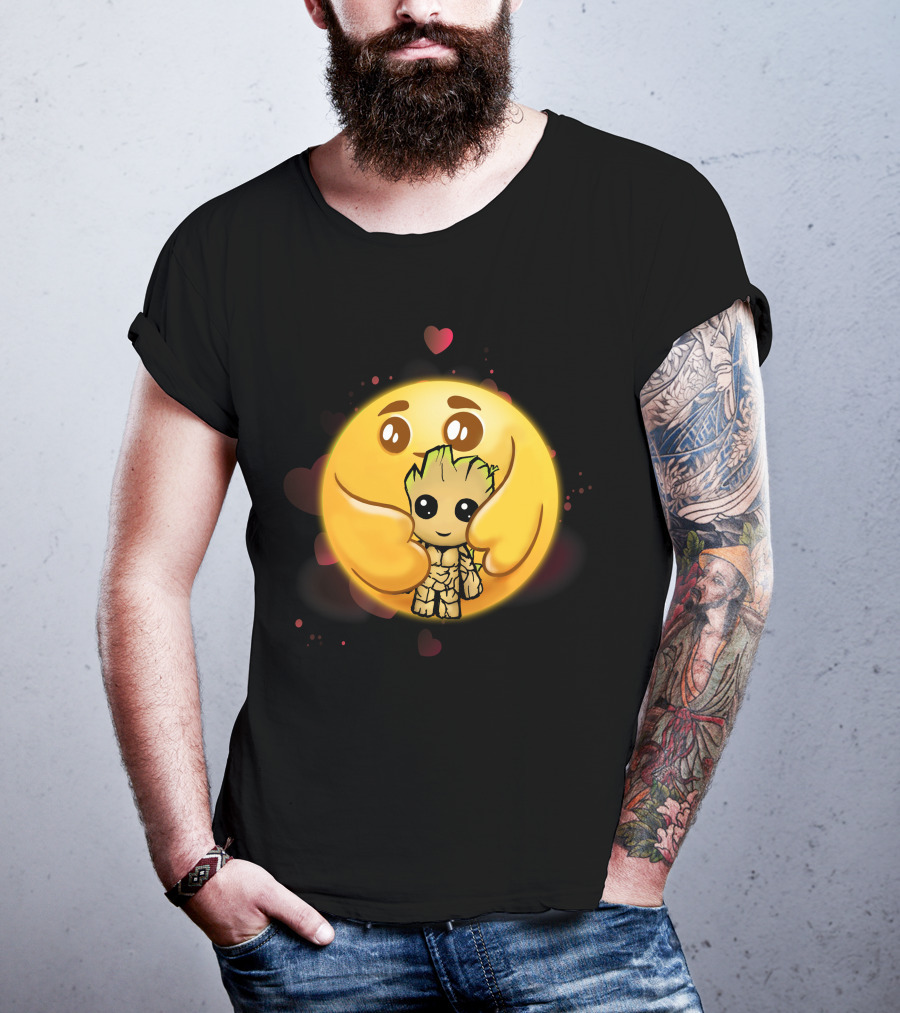 Only Today Adorable Emoji Hug With Groot And Hearts T-Shirt