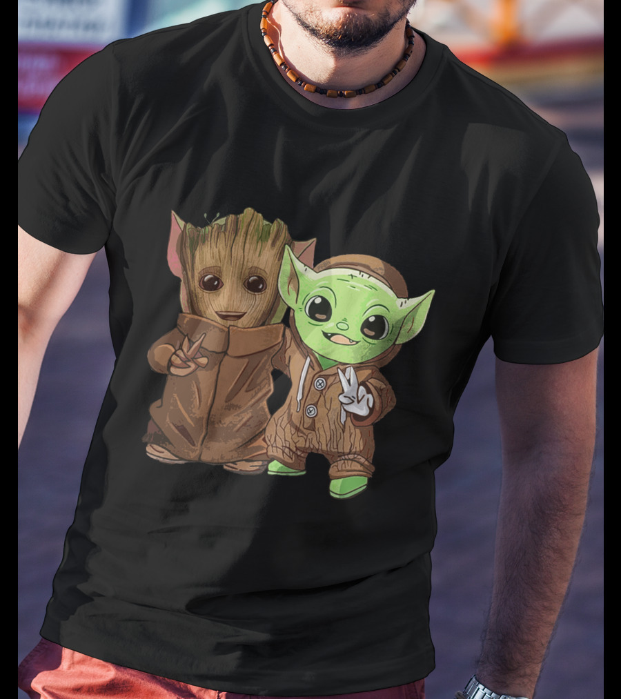 Only Today Baby Groot And Baby Yoda Peace Pals T-Shirt