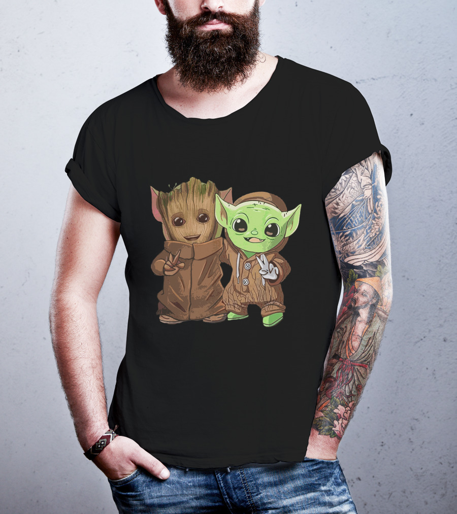 Only Today Baby Groot And Baby Yoda Peace Pals T-Shirt
