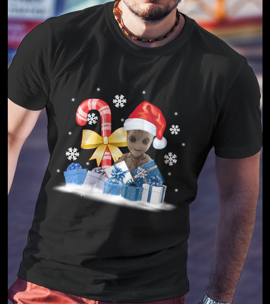 Only Today Christmas Groot Candy Cane Snowflakes T-Shirt