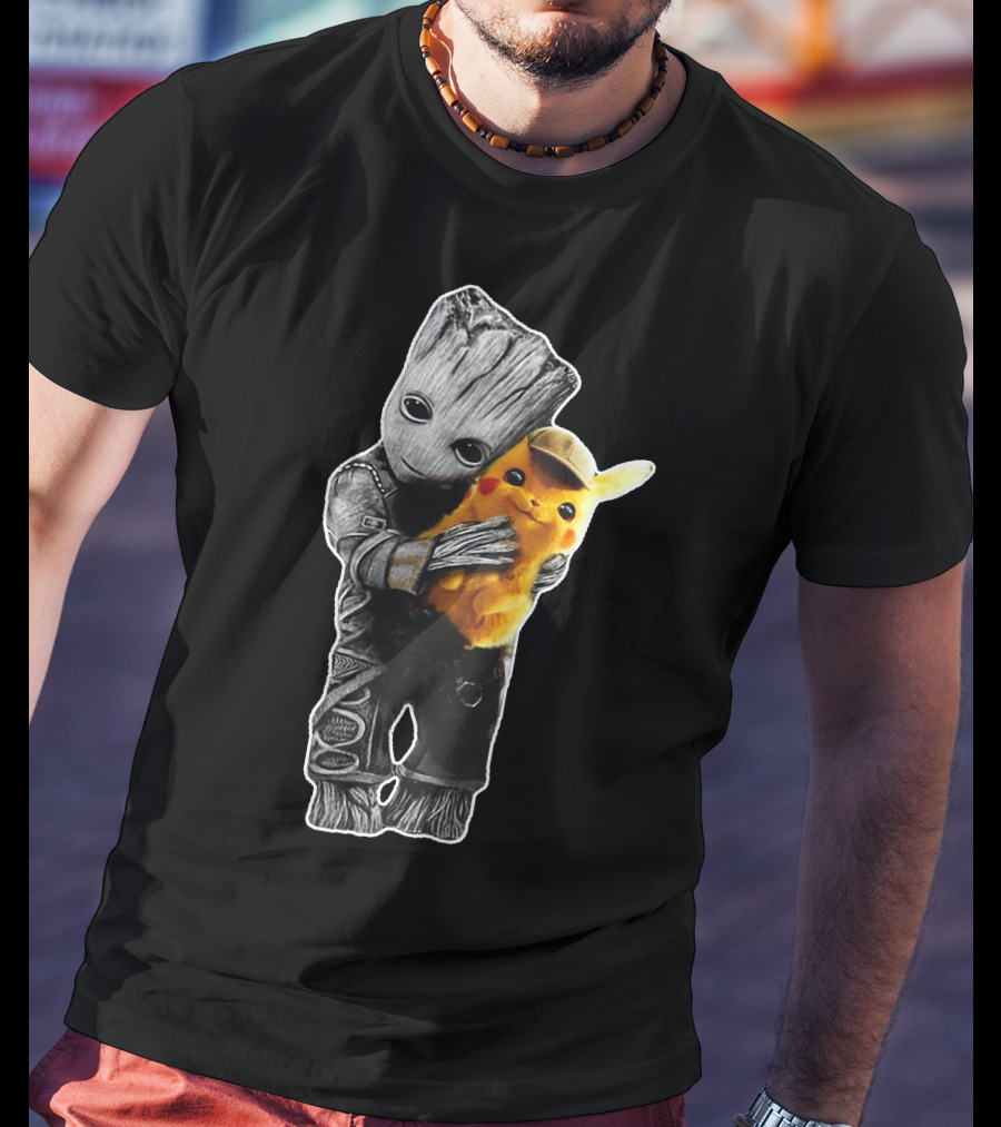 Groot Embrace With Pikachu T-Shirt