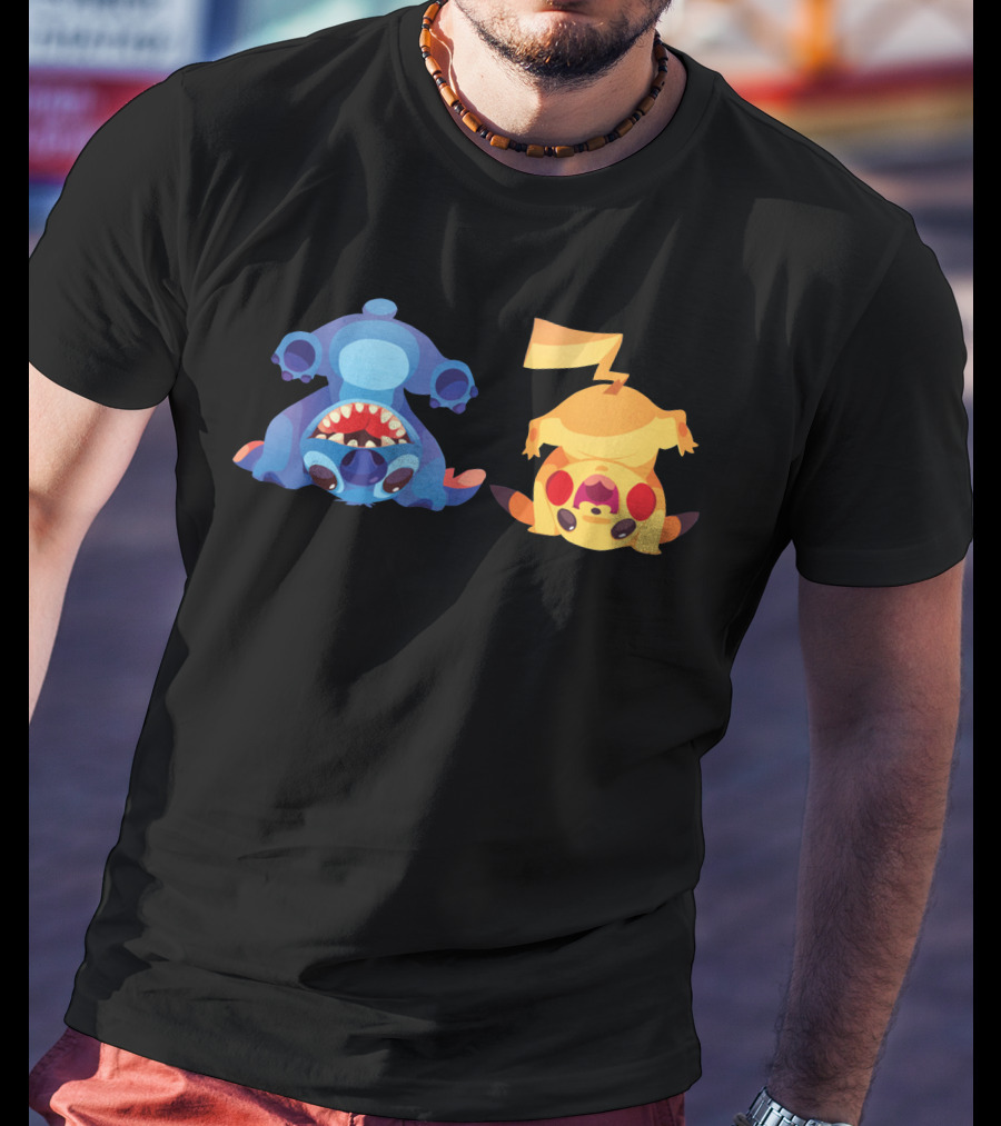 Upside Down Stitch And Pikachu Art T-Shirt