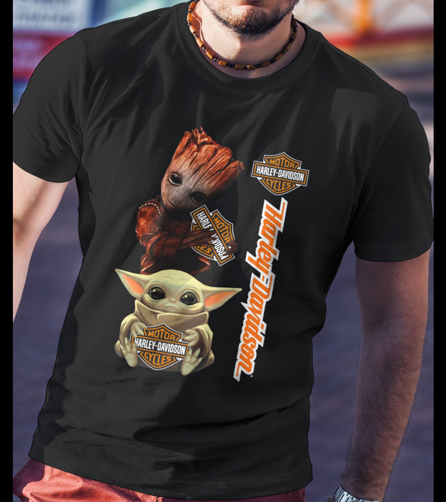 Baby Groot Harley Davidson Baby Yoda Motorcycles T-Shirt