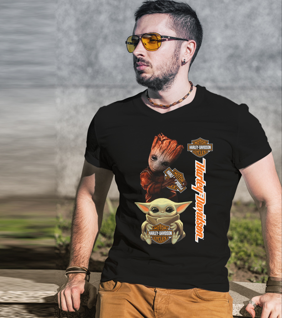 Baby Groot Harley Davidson Baby Yoda Motorcycles T-Shirt