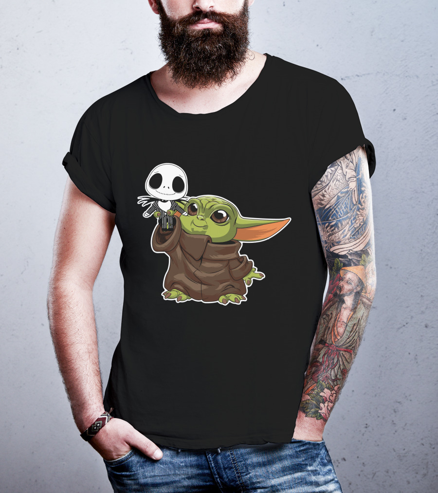 Baby Yoda Holding Jack Skellington T-Shirt