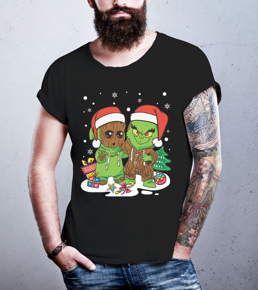 Christmas Friends Santa Hats Holiday Celebration Snowflakes Presents T-Shirt