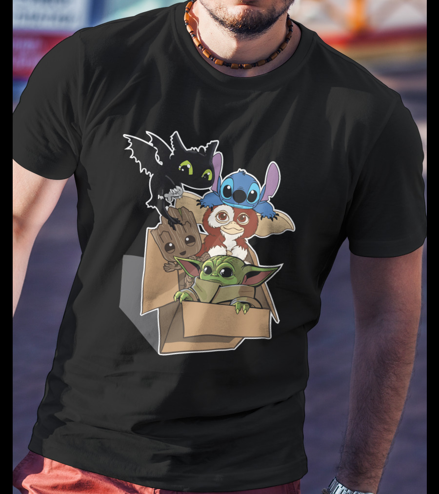 Cute Creatures Box Stitch Grogu Toothless Gizmo Groot T-Shirt
