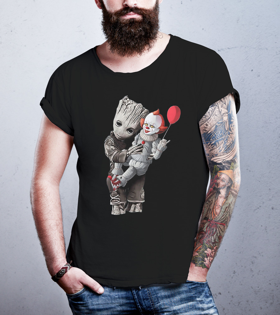 Groot Holding Pennywise With Balloon T-Shirt