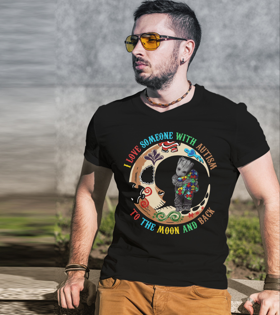 I Love Someone With Autism To The Moon And Back Puzzle Piece Hug T-Shirt