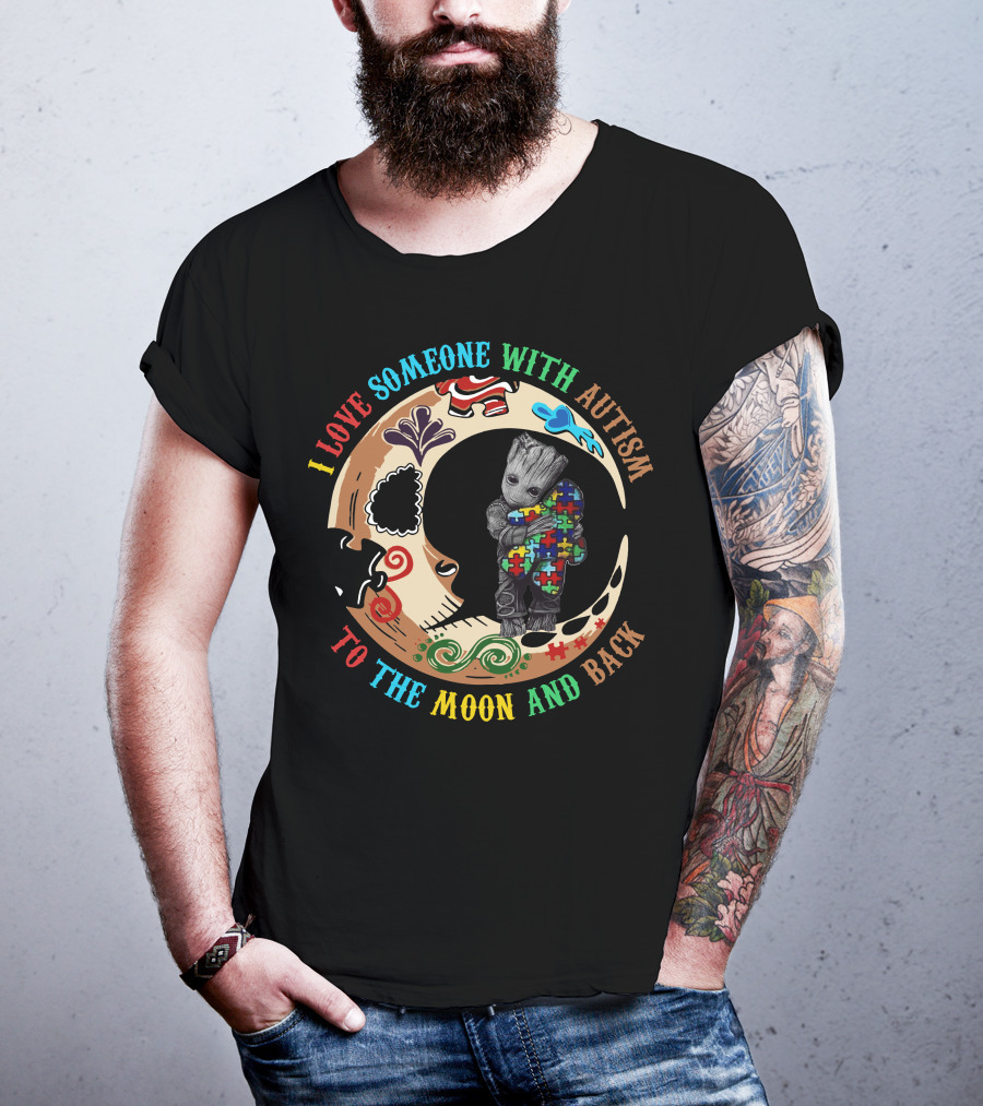 I Love Someone With Autism To The Moon And Back Puzzle Piece Hug T-Shirt