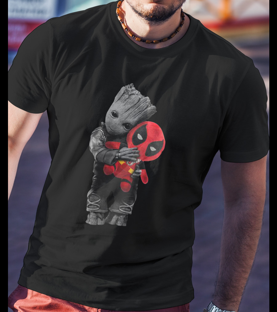 Baby Groot Hugging Deadpool Plush T-Shirt