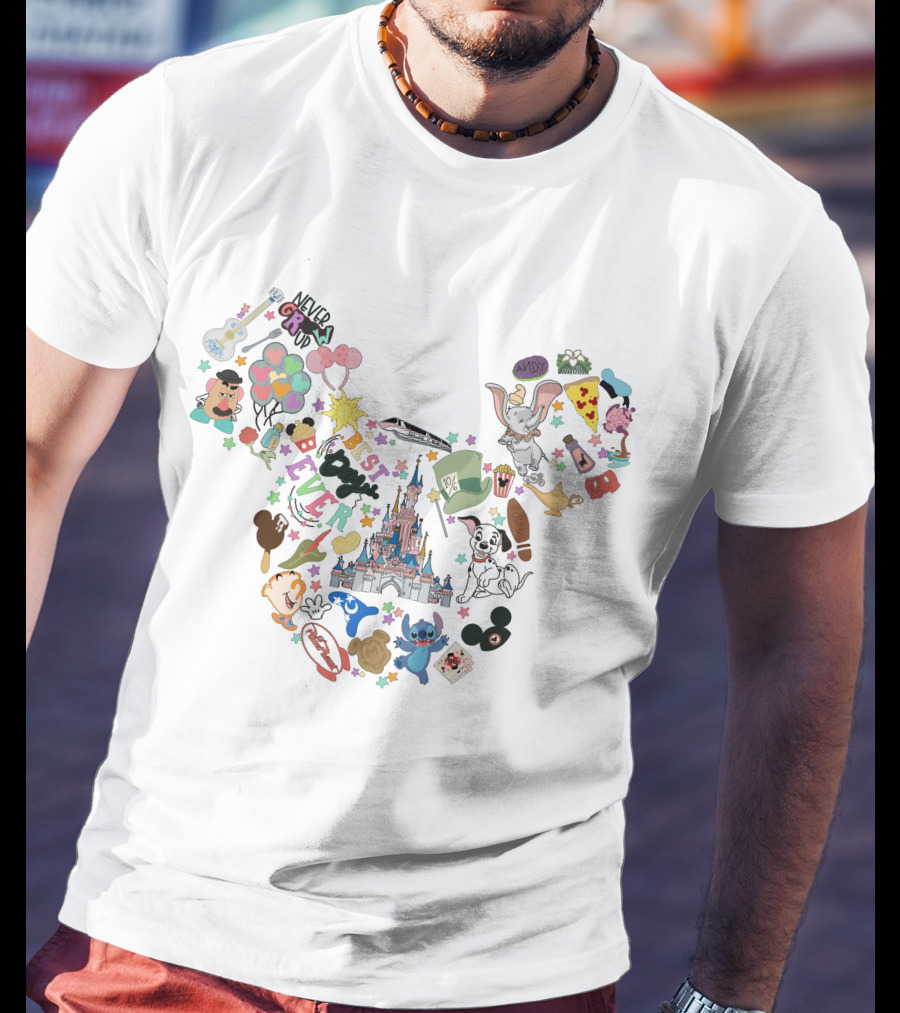 Only Today Never Grow Up Dumbo Disney Castle Stitch Mickey Mouse Ears T-Shirt