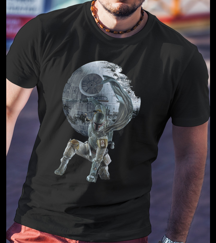 Mandalorian Bounty Hunter With Death Star T-Shirt