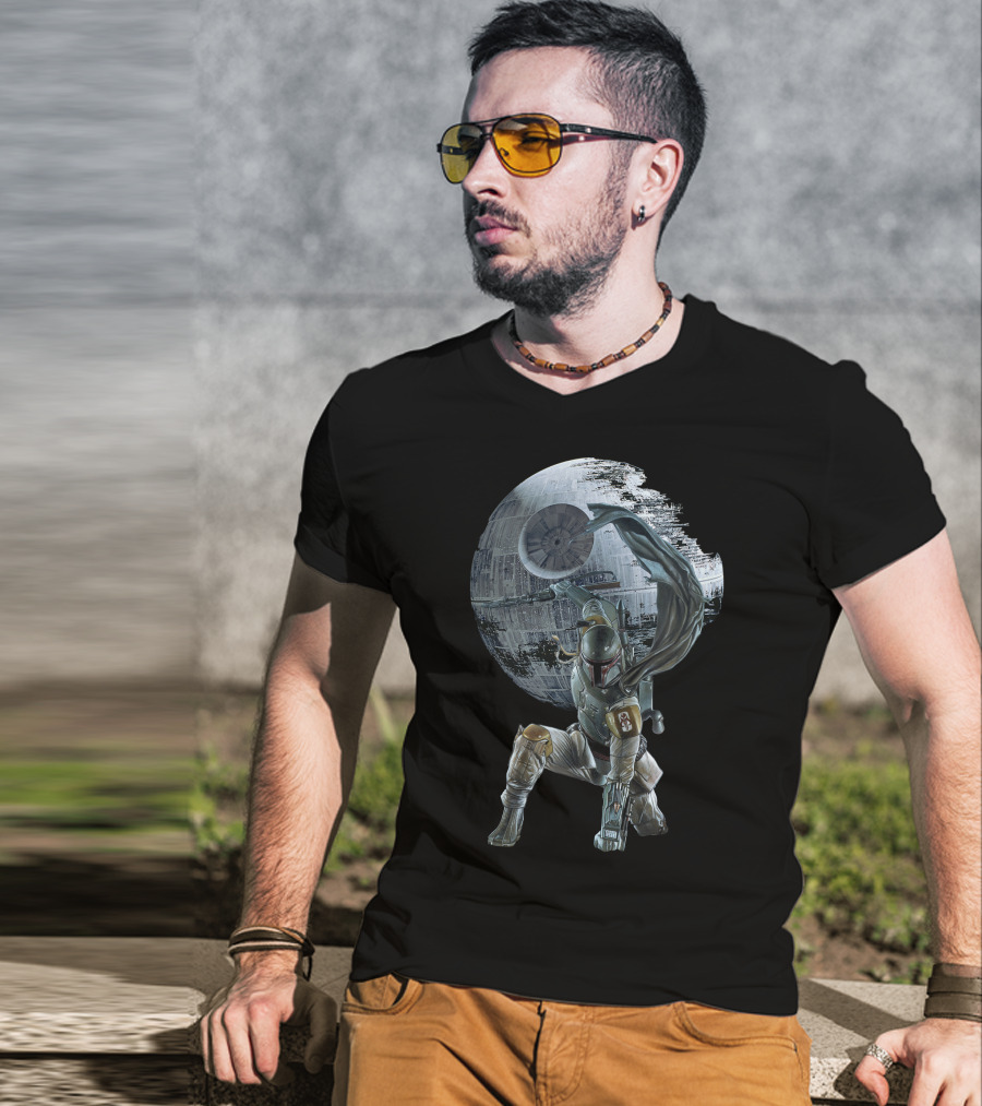 Mandalorian Bounty Hunter With Death Star T-Shirt
