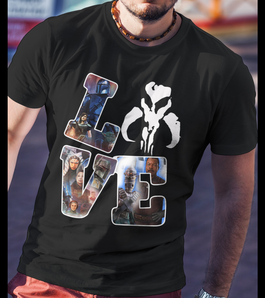 Manda Star Love With Mandalorian And Mythosaur Icons T-Shirt
