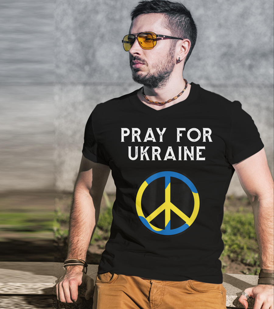 Pray For Ukraine Peace Symbol Blue Yellow T-Shirt