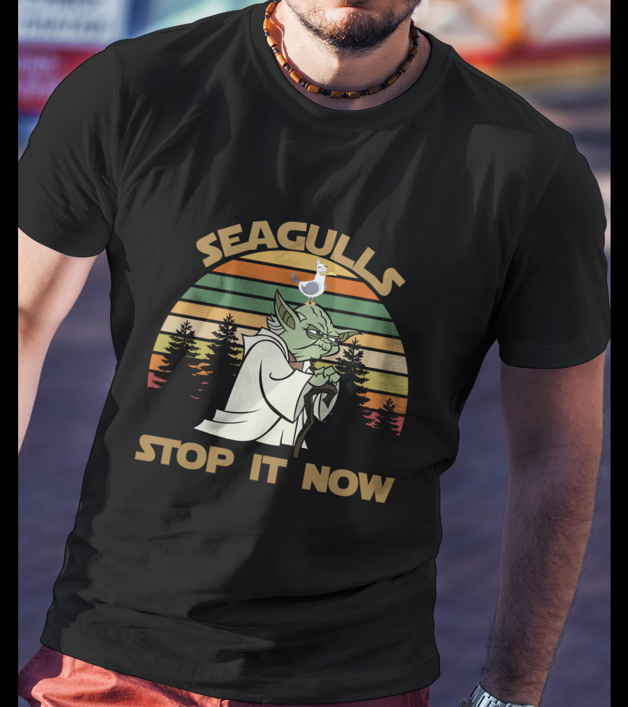 Seagulls Stop It Now 5 Retro Sunset Yoda T-Shirt