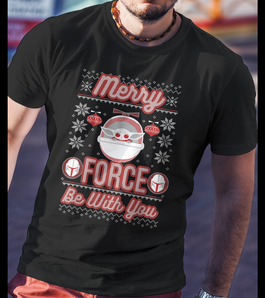 Merry Force Be With You Mandalorian Child Holiday T-Shirt