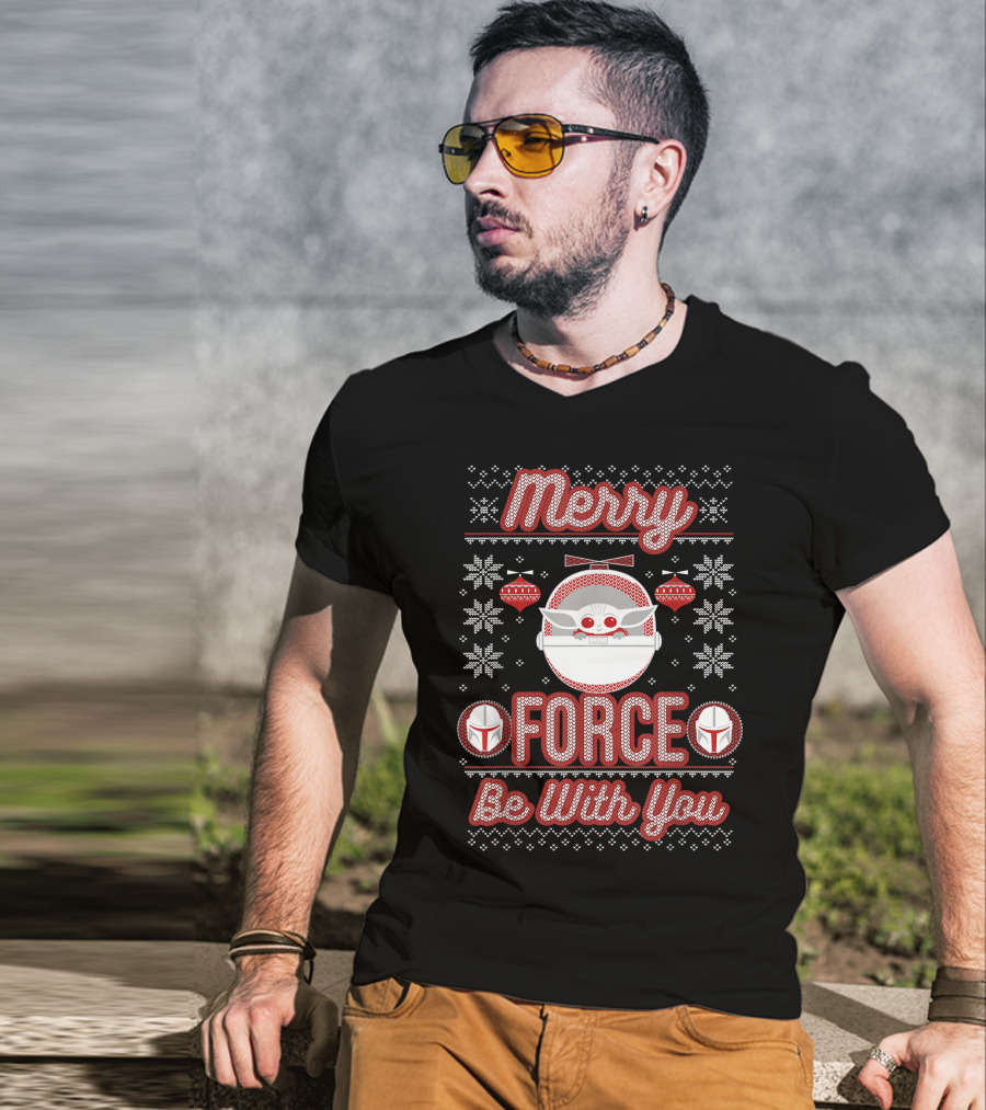 Merry Force Be With You Mandalorian Child Holiday T-Shirt