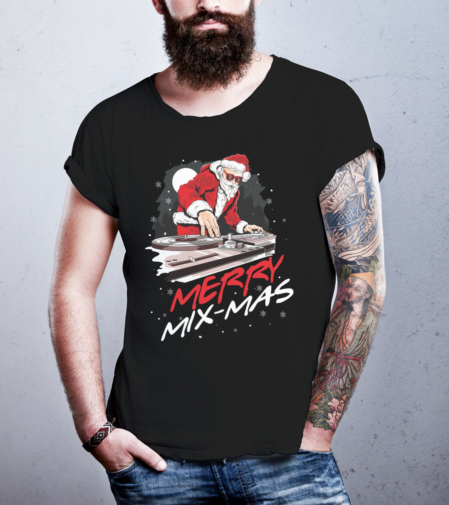 Merry Mix Mas Santa DJ Mixing Christmas Music T-Shirt