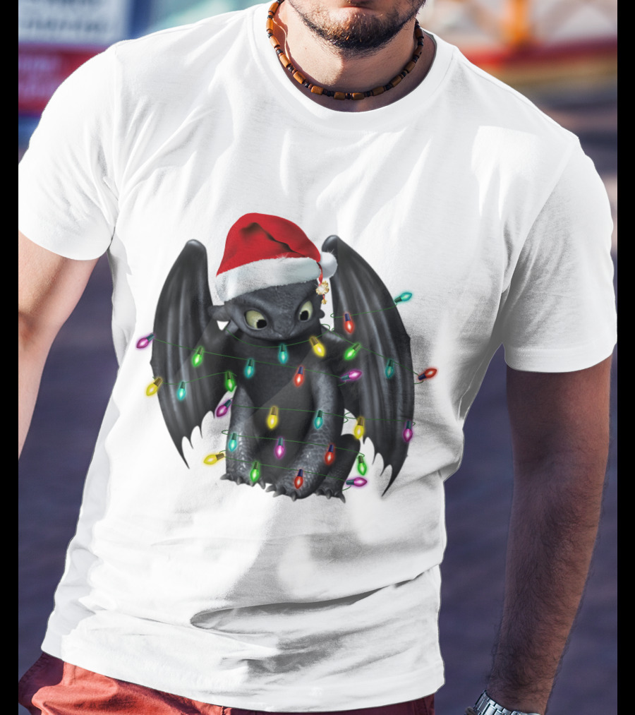 How To Train Your Dragon ZN 297 Toothless Christmas Lights Santa Hat T-Shirt