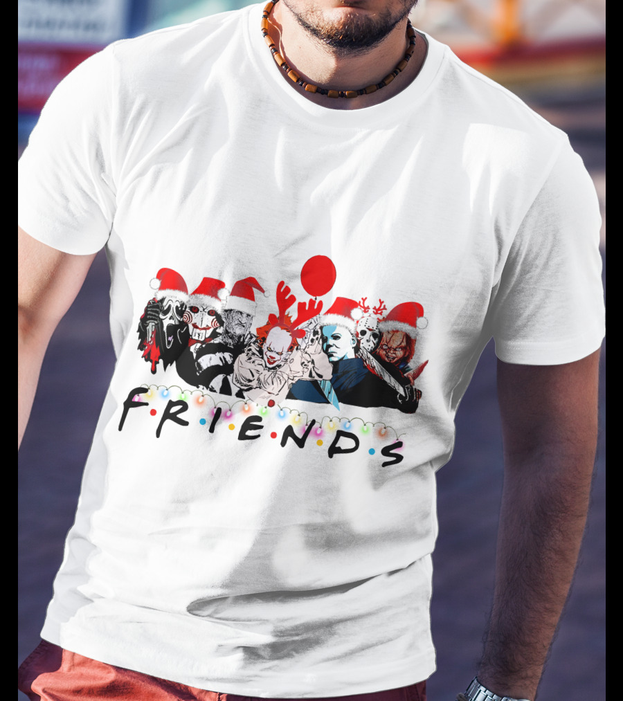 Friends Christmas Horror Icons Holiday Santa Hats T-Shirt