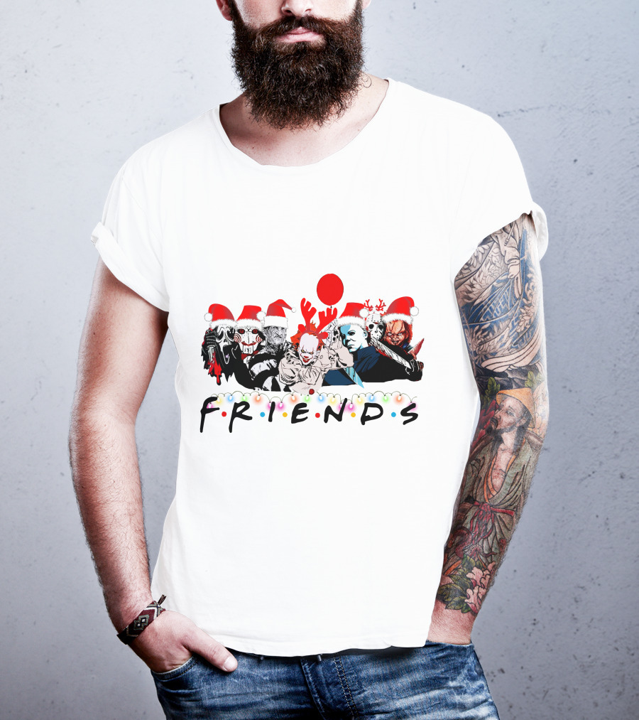 Friends Christmas Horror Icons Holiday Santa Hats T-Shirt