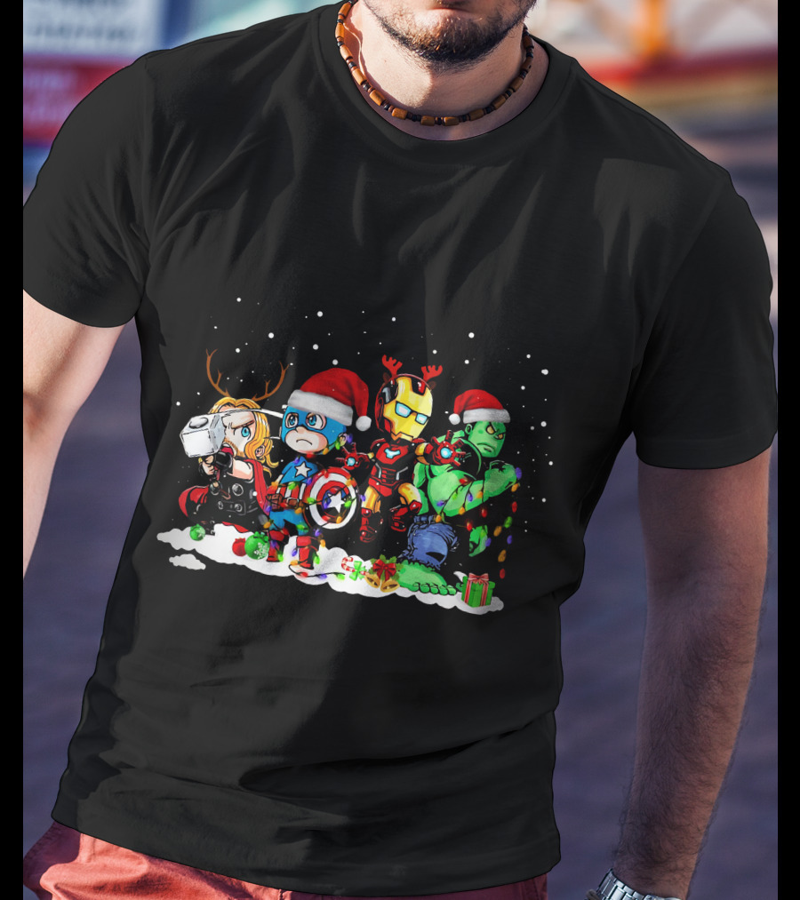 Captain America Iron Man Thor Hulk Christmas ZN913 T-Shirt