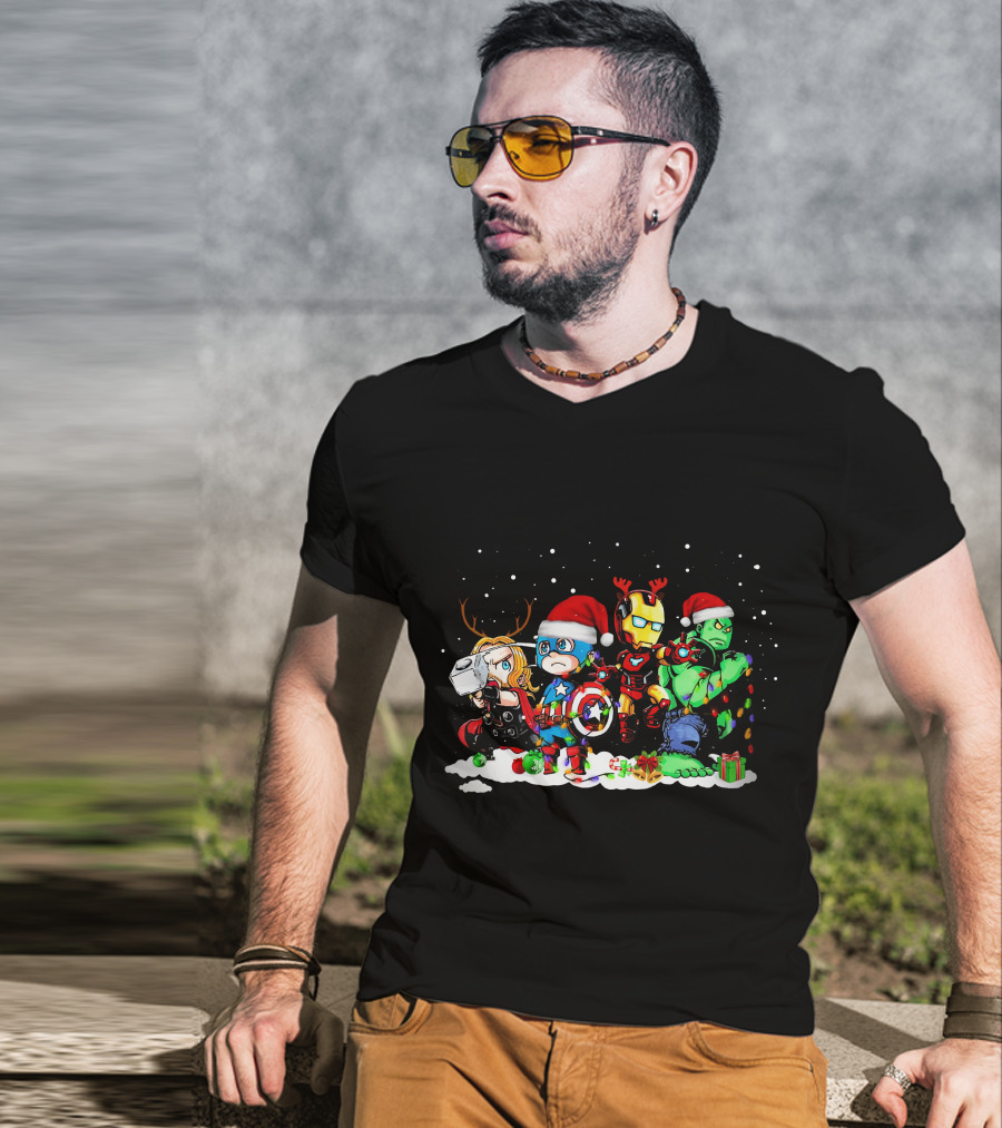Captain America Iron Man Thor Hulk Christmas ZN913 T-Shirt