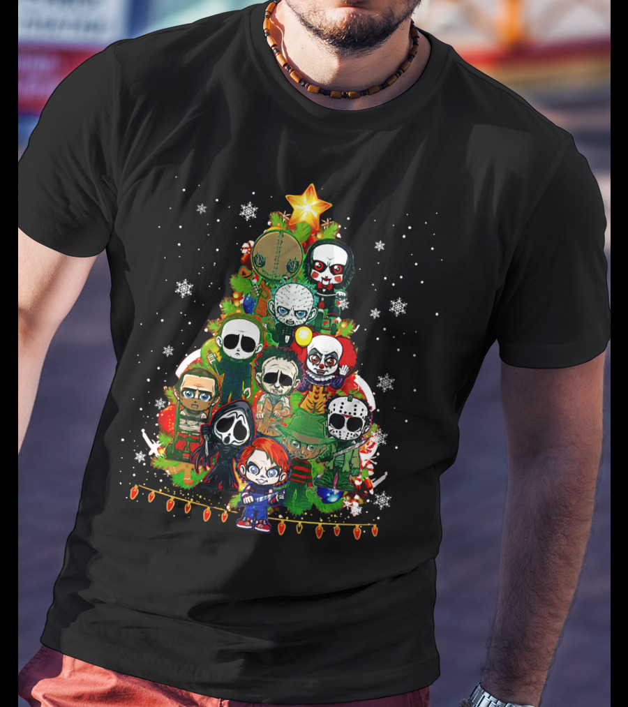 Horror Christmas Tree Featuring Iconic Characters ZN838 T-Shirt