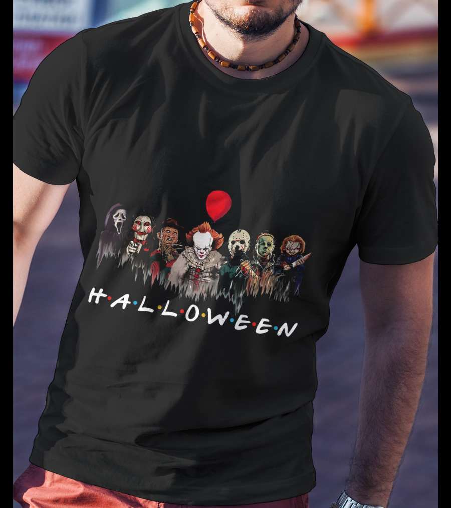 HALLOWEEN ZN699 Horror Movie Villains Group Red Balloon T-Shirt