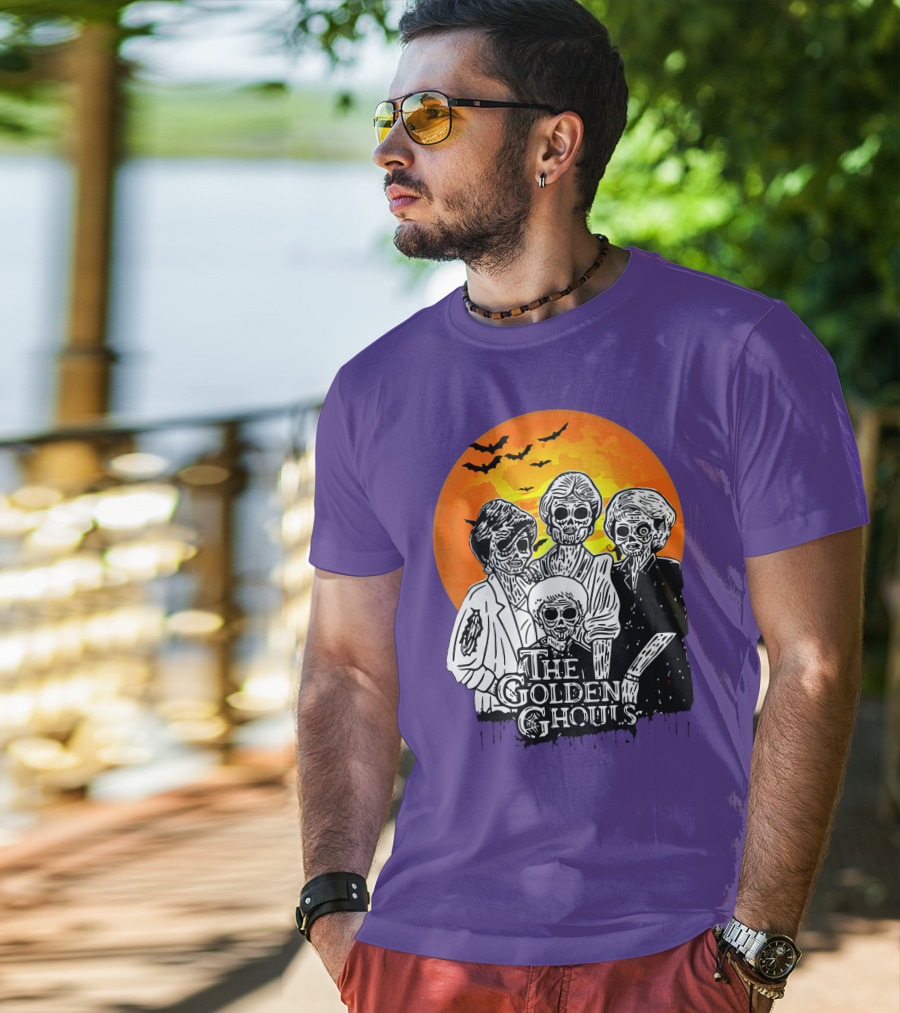 The Golden Ghouls Zombie Skeletons With Bats And Full Moon ZN385 T-Shirt