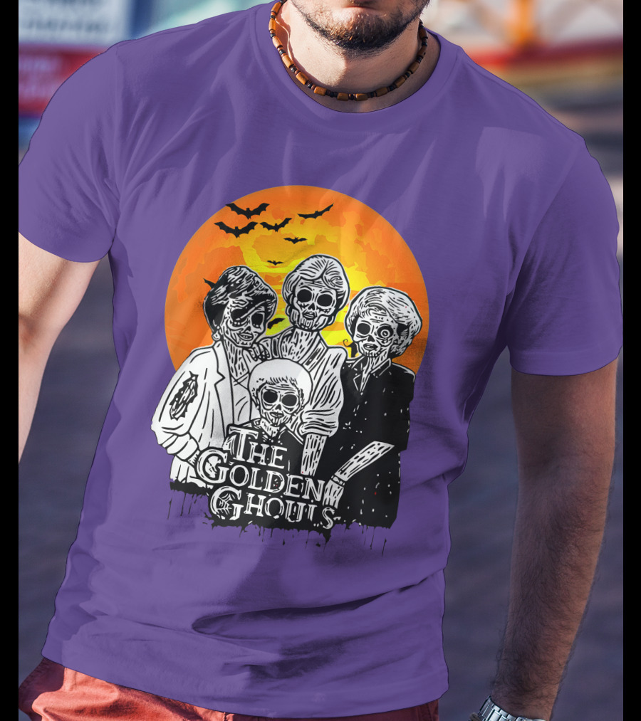 The Golden Ghouls Zombie Skeletons With Bats And Full Moon ZN385 T-Shirt