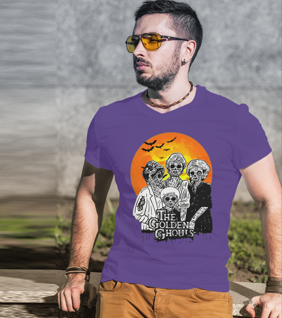 The Golden Ghouls Zombie Skeletons With Bats And Full Moon ZN385 T-Shirt
