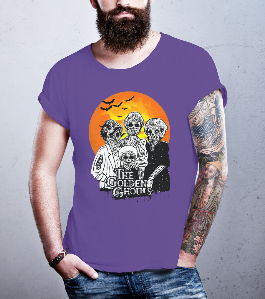The Golden Ghouls Zombie Skeletons With Bats And Full Moon ZN385 T-Shirt