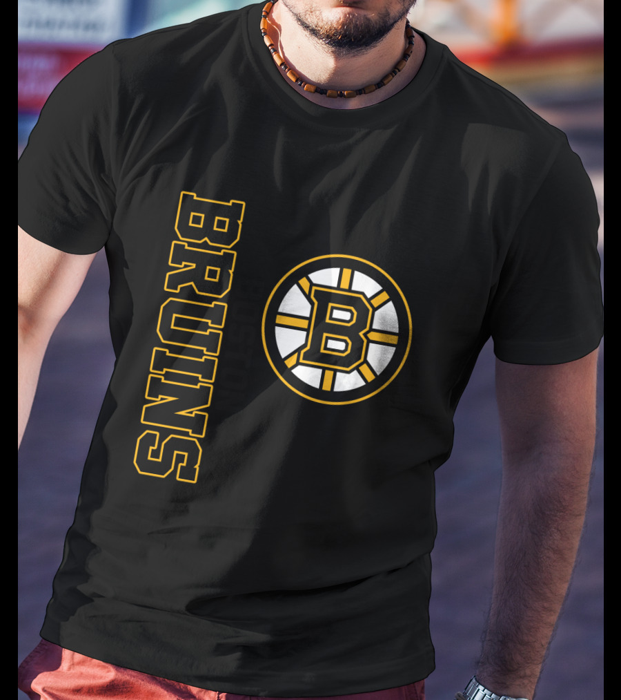 Boston Bruins Hockey Vertical Text With Iconic Circle Emblem T-Shirt