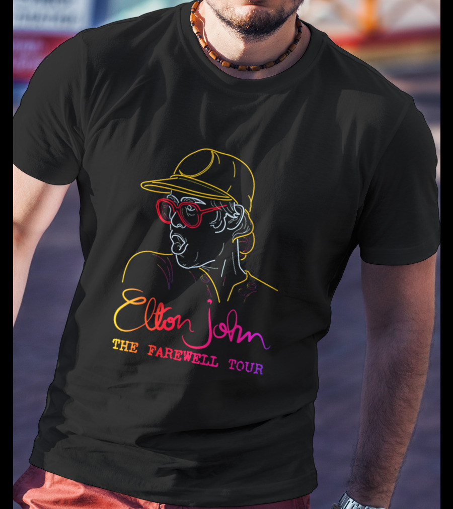 Elton John The Farewell Tour Neon Art With Glasses And Hat T-Shirt
