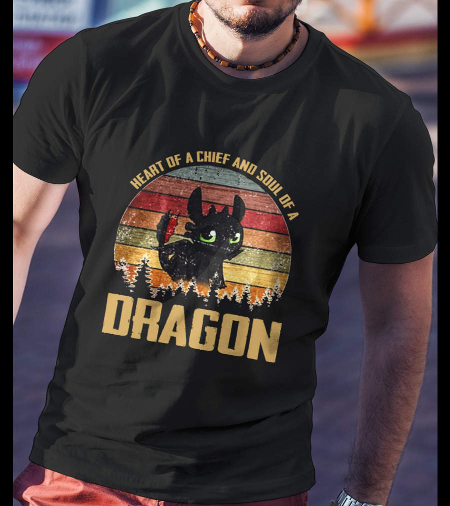 Heart Of A Chief And Soul Of A Dragon Toothless Vintage Retro Stripe T-Shirt