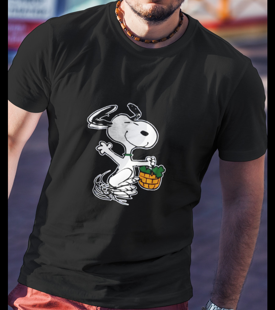 Snoopy Dancing With Shamrock Basket St Patrick's Day T-Shirt