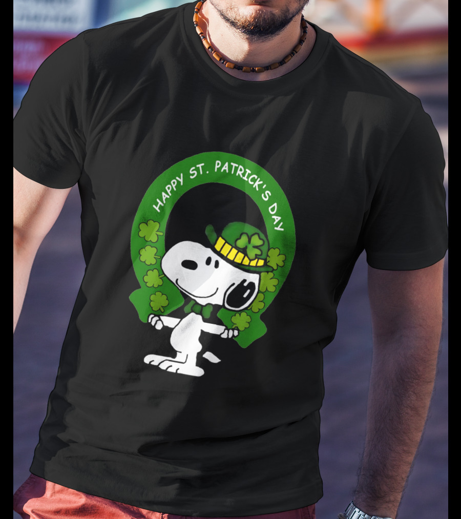 Snoopy Happy St. Patrick's Day With Shamrocks And Green Hat T-Shirt